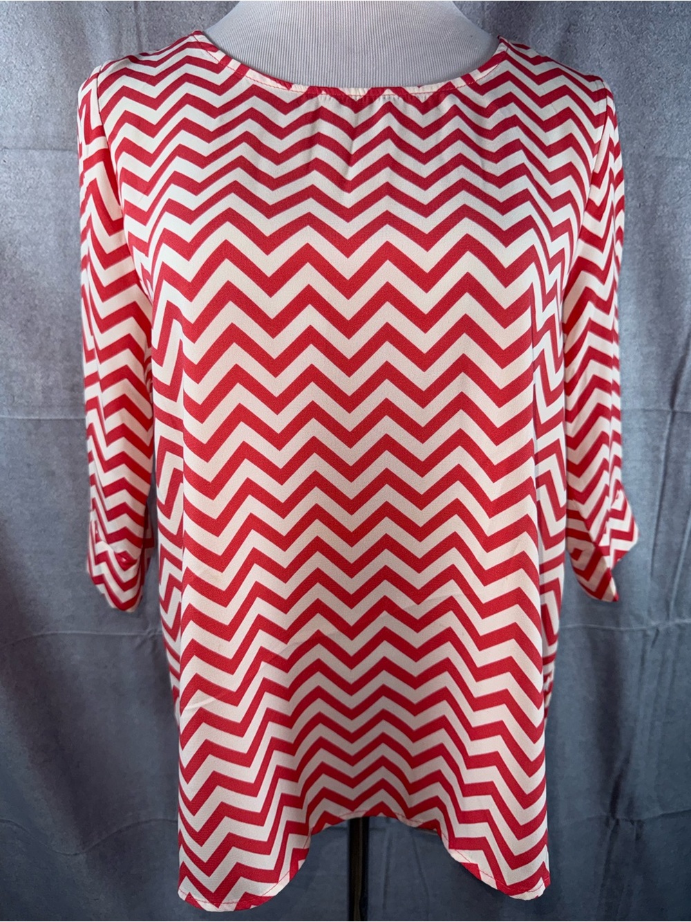 2440-Alya Red and White Chevron Tunic Top